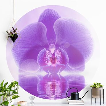 Papel de parede redondo Purple Orchid On Water