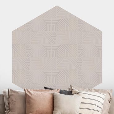 Papel de parede hexagonal Line Pattern Stamp In Taupe