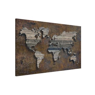 Quadros magnéticos Wooden Grid World Map