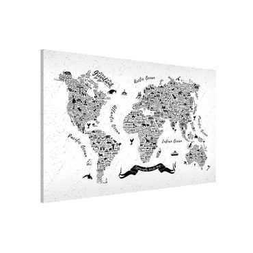 Quadros magnéticos Typography World Map White