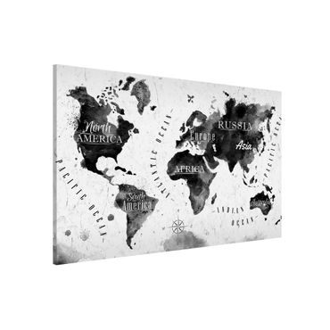 Quadros magnéticos World Map Watercolour Black