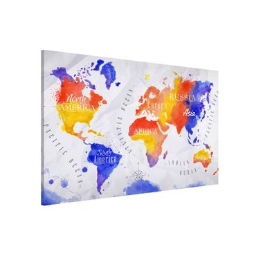 Quadros magnéticos World Map Watercolour Purple Red Yellow