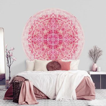 Papel de parede redondo Mandala Watercolour Ornament Pattern Pink