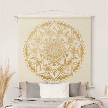 Tapeçaria de parede Mandala Flower Gold White