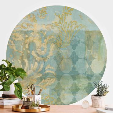 Papel de parede redondo Moroccan Collage In Gold And Turquoise