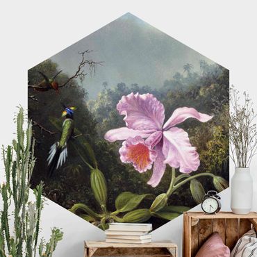 Papel de parede hexagonal Martin Johnson Heade - Still Life With An Orchid And A Pair Of Hummingbirds
