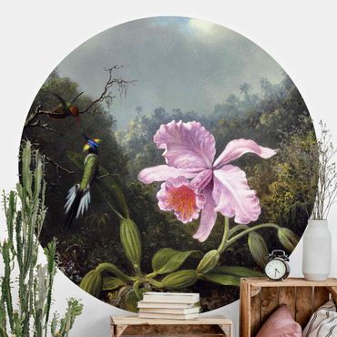 Papel de parede redondo Martin Johnson Heade - Still Life With An Orchid And A Pair Of Hummingbirds