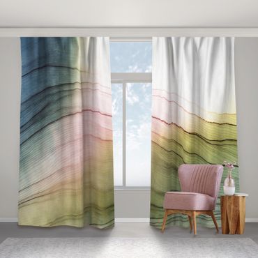 Cortinas Mottled Colours Pink Yellow With Turquoise