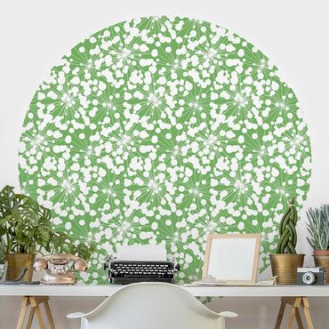 Papel de parede redondo Natural Pattern Dandelion With Dots In Front Of Green