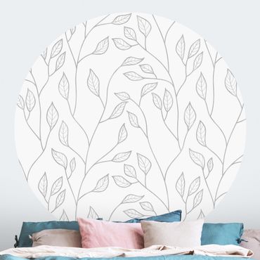 Papel de parede redondo Natural Pattern Branches With Leaves In Grey