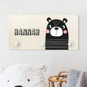 Cabide de parede infantil Cute Striped Bear With Customised Name