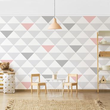 Papel de parede padrões No.YK65 Triangles Grey White Pink
