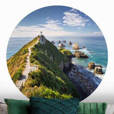 Papel de parede redondo Nugget Point Lighthouse And Sea New Zealand