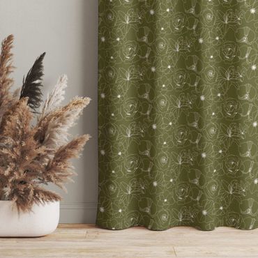 Cortinas Outline Flower Pattern - Olive Green