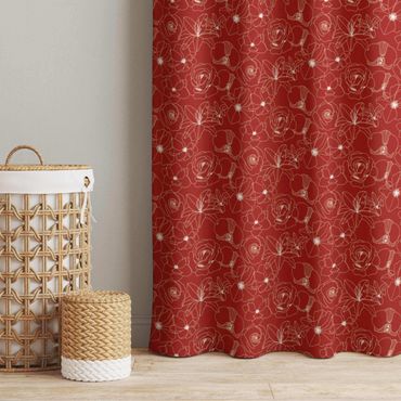 Cortinas Outline Flower Pattern - Red