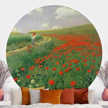 Papel de parede redondo Pál Szinyei-Merse - Summer Landscape With A Blossoming Poppy