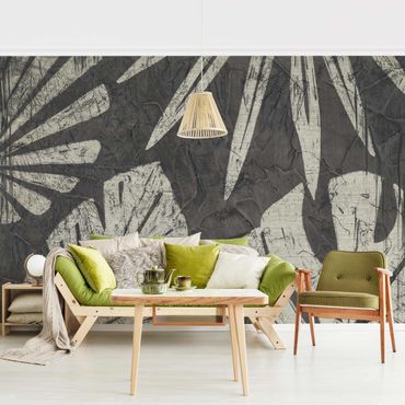 Mural de parede Palm Leaves Dark Grey Backdrop