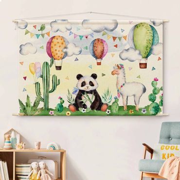 Tapeçaria de parede Panda And Lama Watercolour