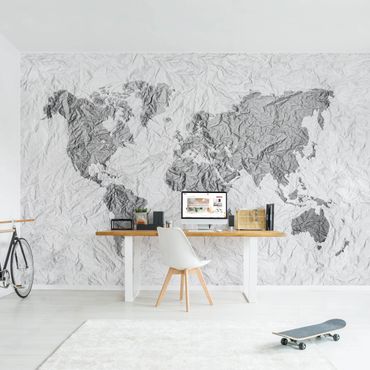 Mural de parede Paper World Map White Grey