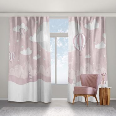 Cortinas Paris With Stars And Hot Air Balloon In Pink