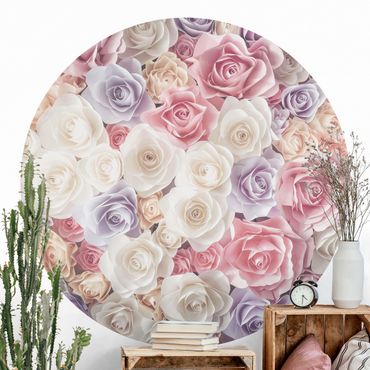 Papel de parede redondo Pastel Paper Art Roses