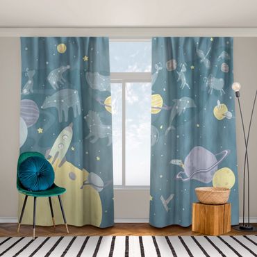 Cortinas Planets With Zodiac And Rockets