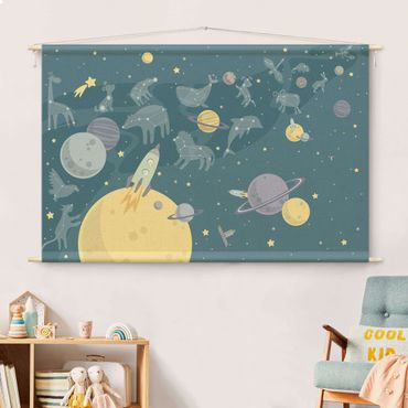 Tapeçaria de parede Planets With Zodiac And Rockets