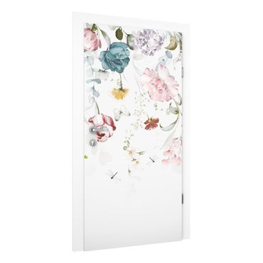 Papel de parede para porta Tendril Flowers with Butterflies Watercolour