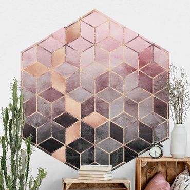 Papel de parede hexagonal Pink Gray Golden Geometry