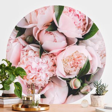 Papel de parede redondo Pink Peonies With Leaves