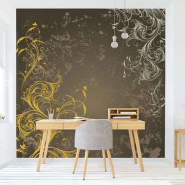 Papel de parede padrões Flourishes In Gold And Silver