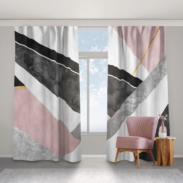 Cortinas Black And White Geometry With Gold