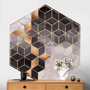Papel de parede hexagonal Black And White Golden Geometry