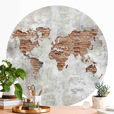 Papel de parede redondo Shabby Concrete Brick World Map