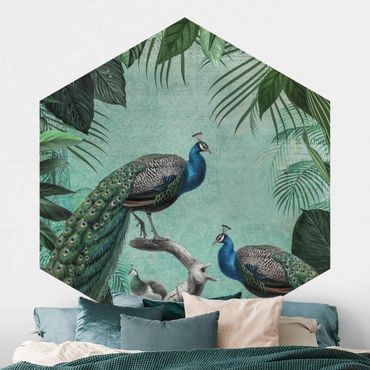 Papel de parede hexagonal Shabby Chic Collage - Noble Peacock