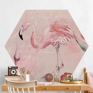 Papel de parede hexagonal Shabby Chic Collage - Flamingo