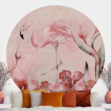 Papel de parede redondo Shabby Chic Collage - Flamingo