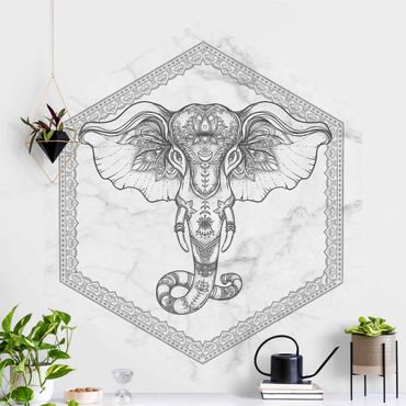 Papel de parede hexagonal Spiritual Elephant In Marble Look