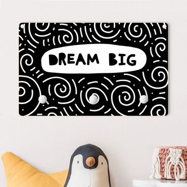 Cabide de parede infantil Text Dream Big With Whirls Black And White