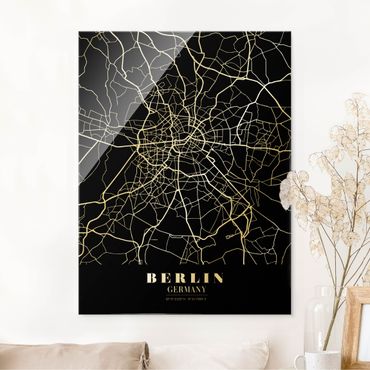 Quadros em vidro Berlin City Map - Classic Black