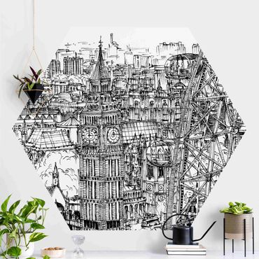 Papel de parede hexagonal City Study - London Eye
