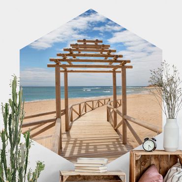 Papel de parede hexagonal Boardwalk To The Ocean In Andalusia