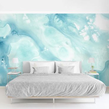 Mural de parede Emulsion In White And Turquoise I