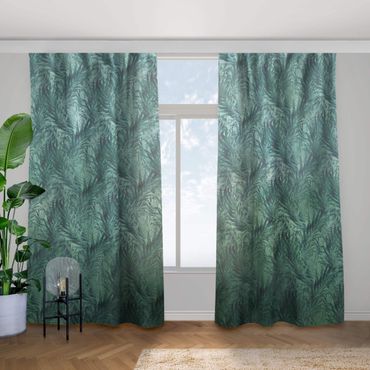 Cortinas Tropical Palm Leaves With Gradient Turquoise