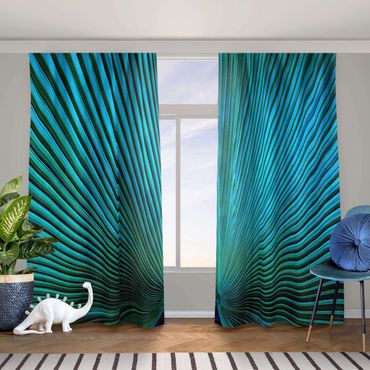 Cortinas Tropical Plants Palm Leaf In Turquoise ll