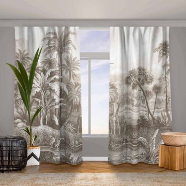 Cortinas Tropical Copperplate Engraving With Giraffes In Brown