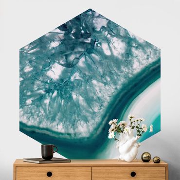 Papel de parede hexagonal Turquoise Crystal