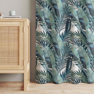 Cortinas Turquoise Leaves Jungle Pattern