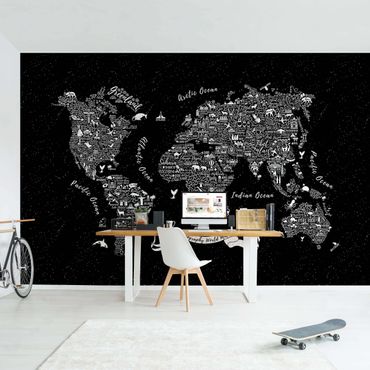 Mural de parede Typography World Map Black