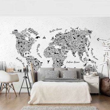 Mural de parede Typography World Map White
